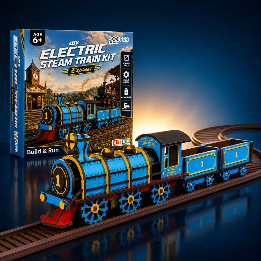 Sooper Brains Express DIY Electric Steam Train Kit with retail box